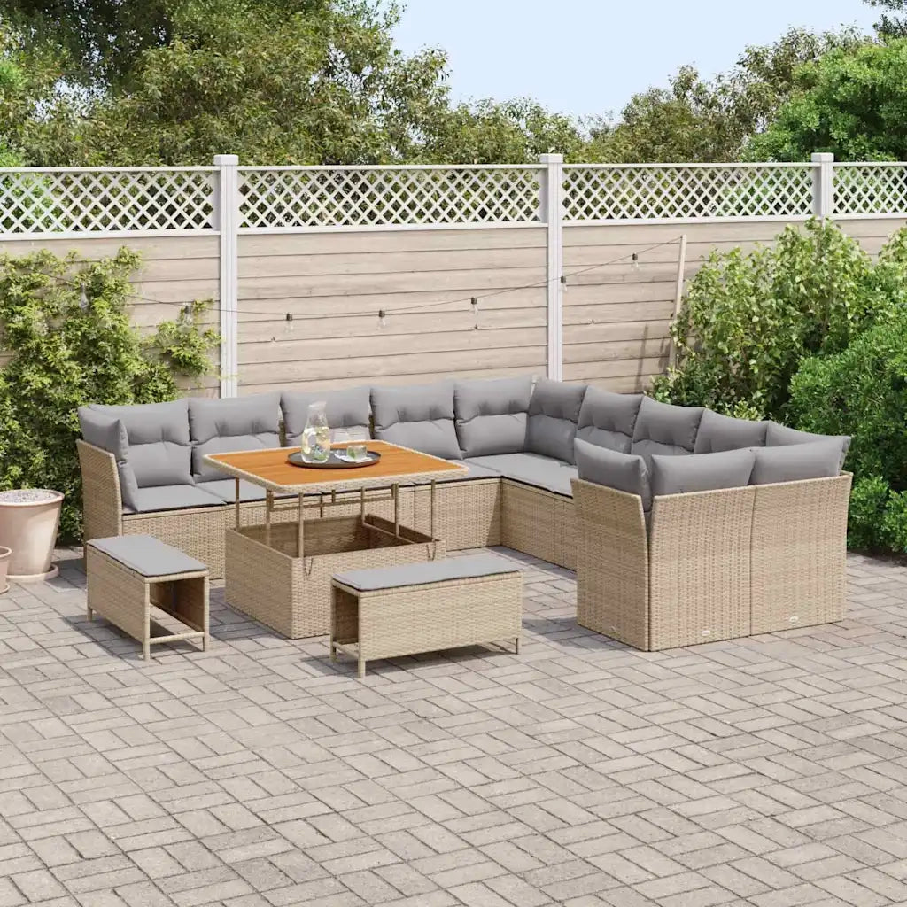 Set Divano da Giardino 13 pcs Beige e Grigio Chiaro polyrattan