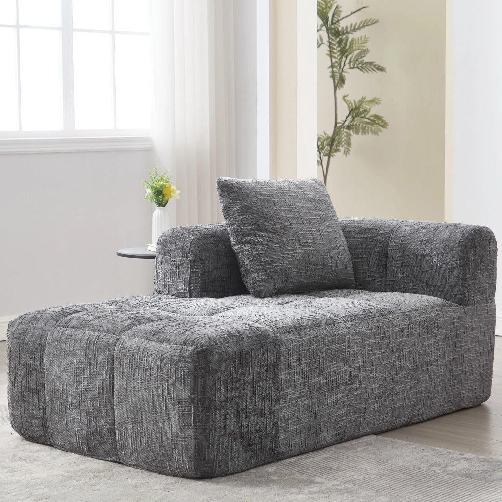 Chaise Longue Divano con Cuscini ¨C MINIMAL ¨C Grigio, Tessuto Morbido