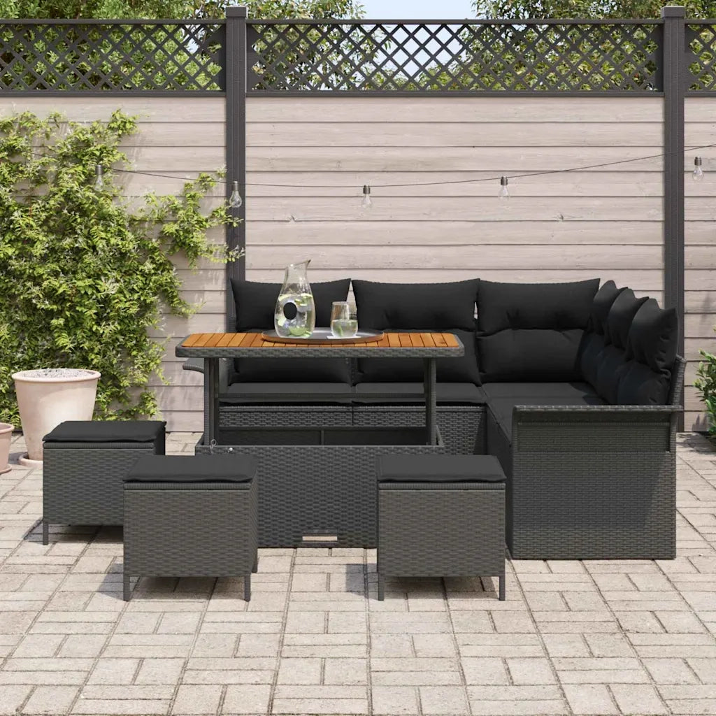 Set Divano da Giardino con cuscino con archiviazione 9 pcs Nero 3364089