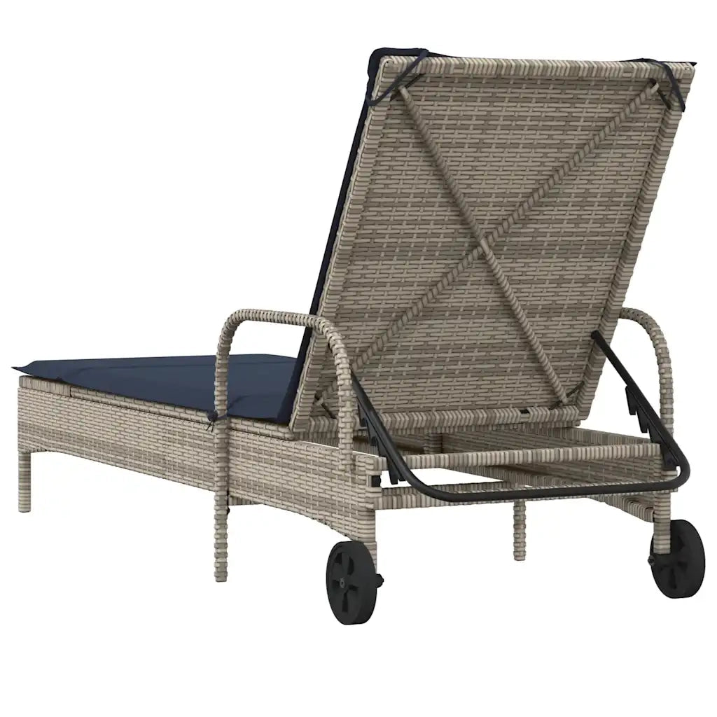 Lettino prendisole con ruote e Cuscino in Polyrattan Grigio 368315