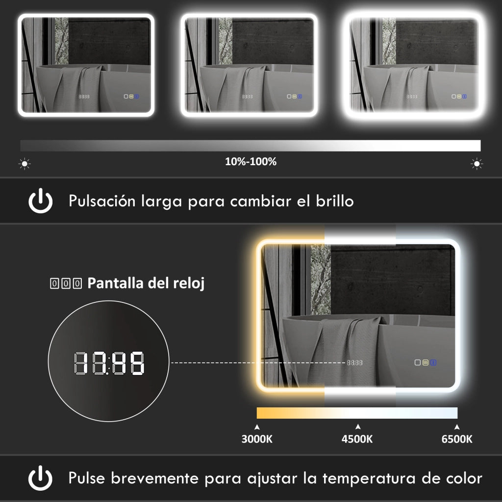 Specchio da Bagno con Luce LED ¨C Minimal ¨C Bianco 80x60 cm