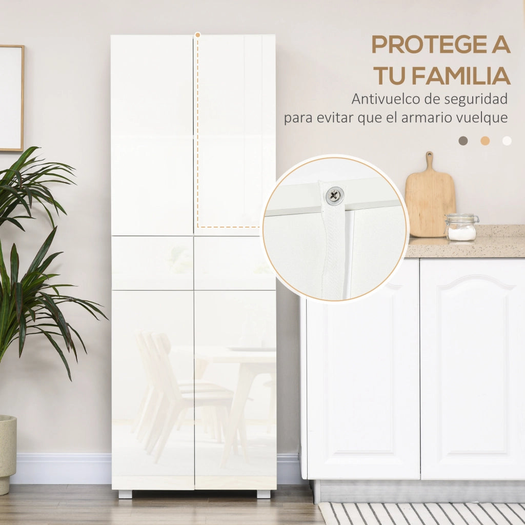 Armadio da Cucina con 4 Ante 2 Cassetti e Ripiani Regolabili ¨C zephmum ¨C Bianco 60x35x170 cm