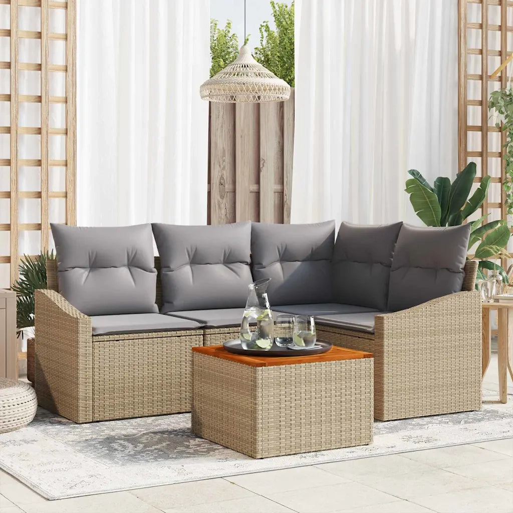 Set Divano da Giardino 5 pcs Beige e Grigio Chiaro polyrattan 3356495