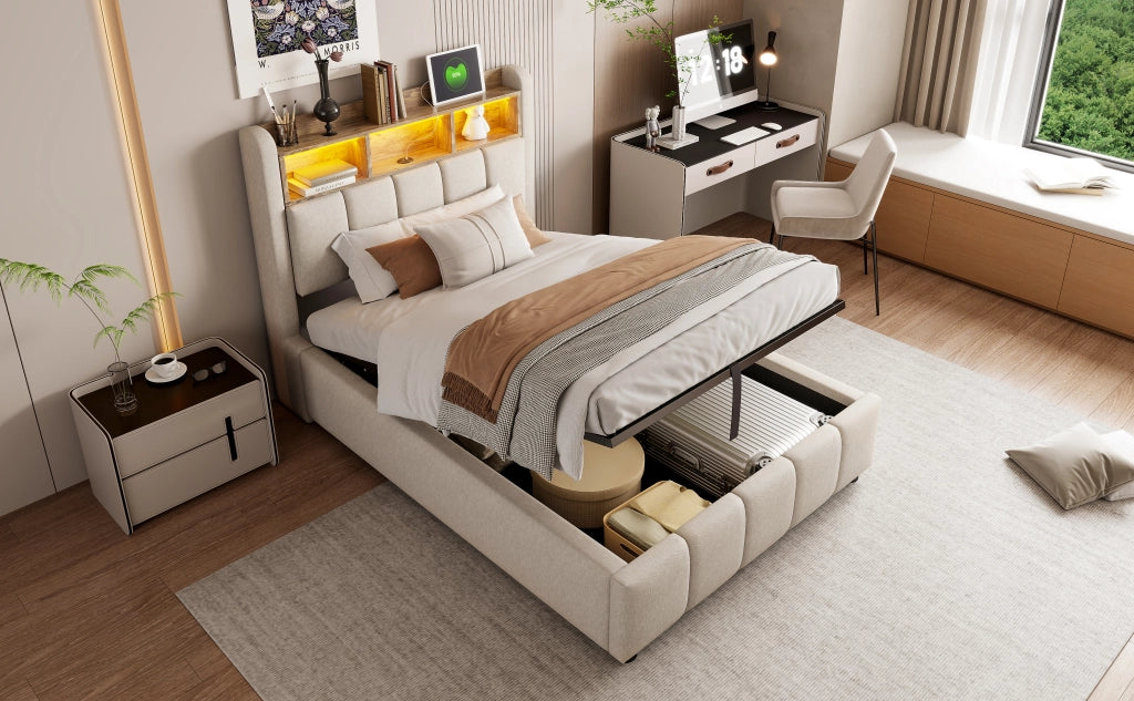 letto imbottito lino beige 90 x 200 cm