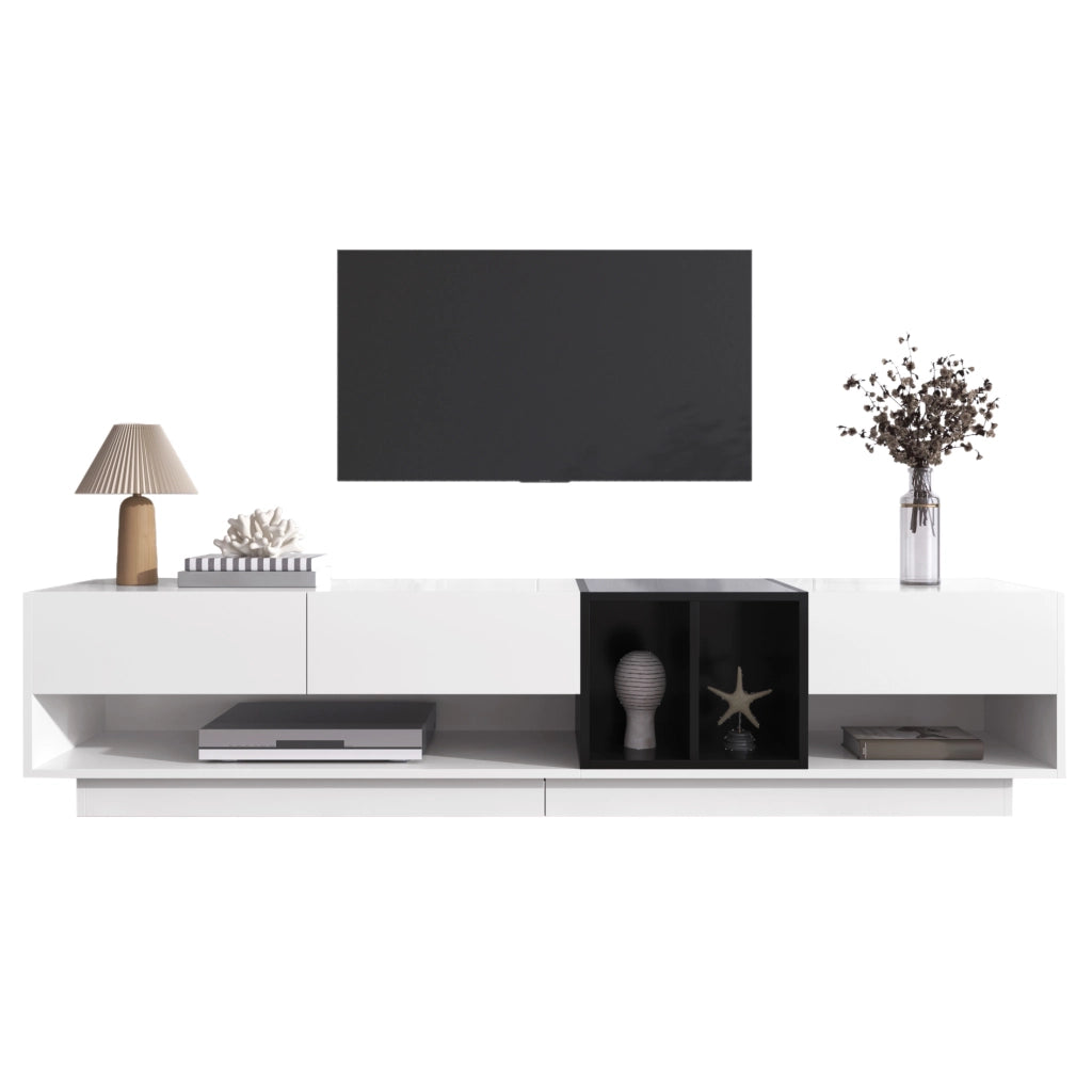 Mobile TV Lowboard ¨C MINIMAL ¨C Bianco Lucido e Nero, Cassetti e Vani
