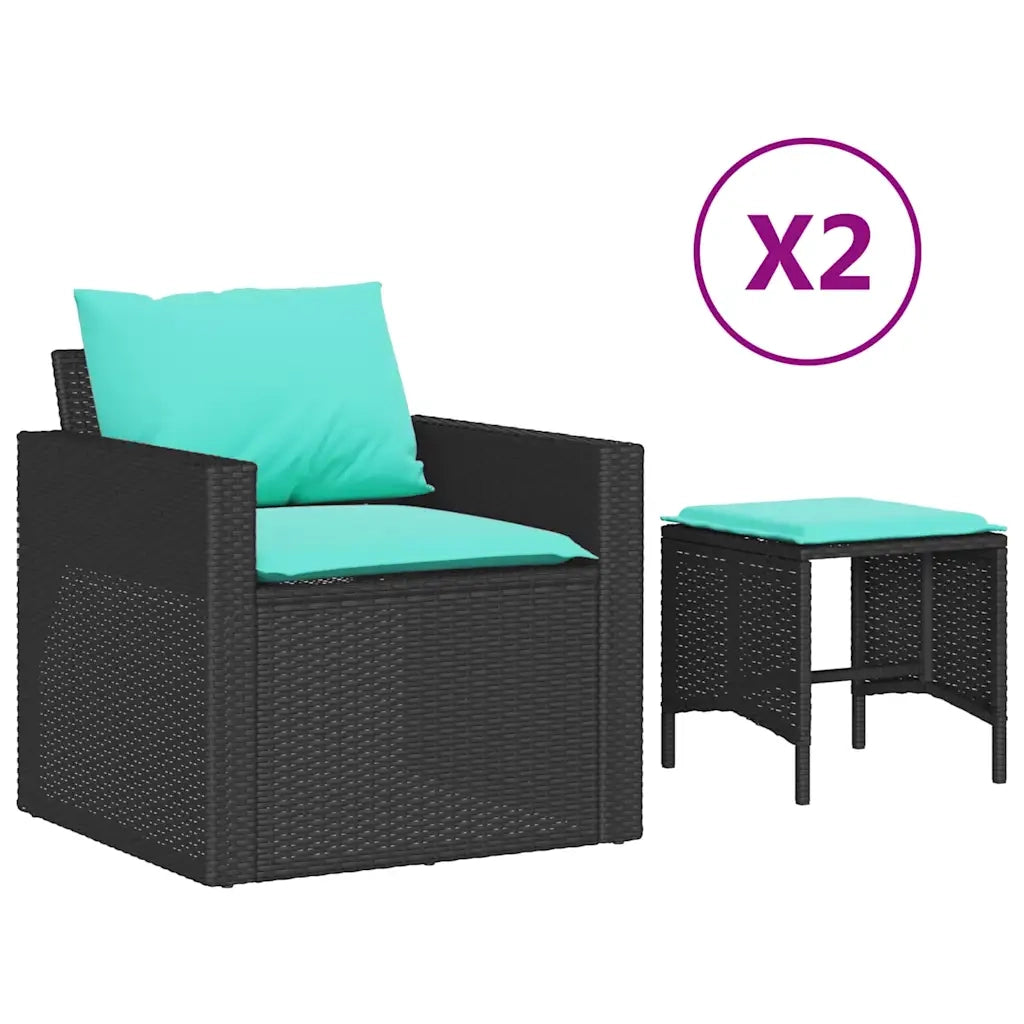 Set Divani da Giardino 4 pz con Cuscini Nero in Polyrattan 366367