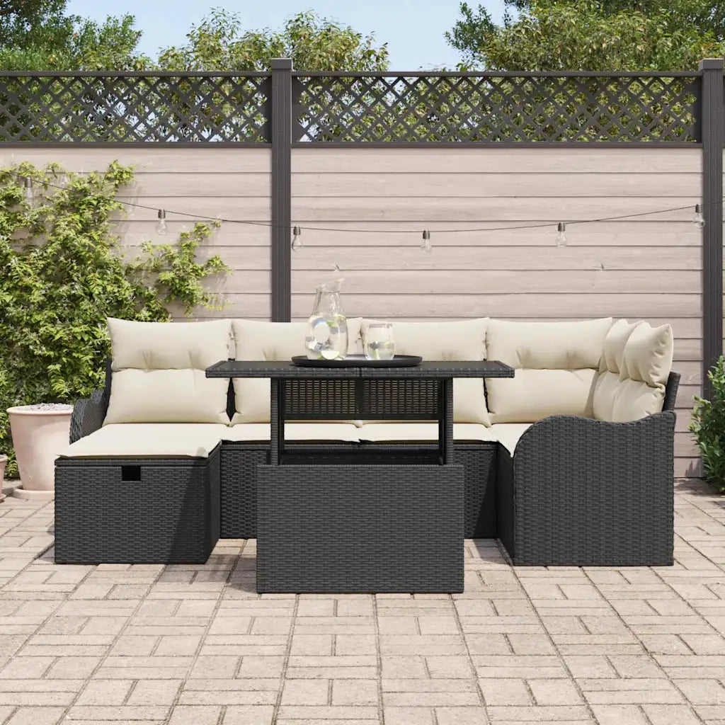 Set Divano da Giardino con cuscino 7 pcs Nero Poly Rattan 3361046