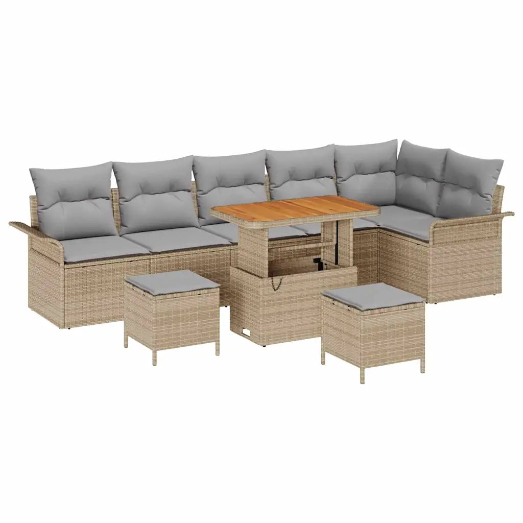 Set Divano da Giardino con cuscino 9 pcs Beige polyrattan