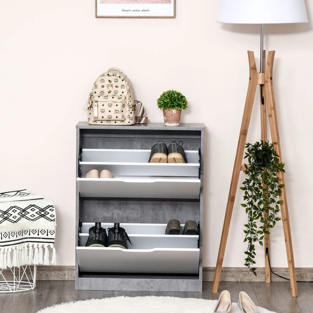 Scarpiera Salvaspazio Slim ¨C Xylo ¨C 2 Ante Ribalta, 8 Paia, Grigio Cemento, 62.5x26x81 cm