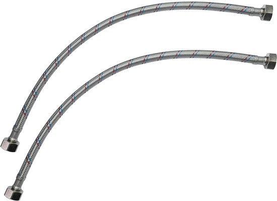 Set di connessione rigida da 2 metri - Flexibile 400mm - 1/2" Femmina/Femmina - Valvola di miscelazione sanitaria - Fornitura idrica - Guaina flessibile con acciaio intrecciato - Guaina di rubinetto
