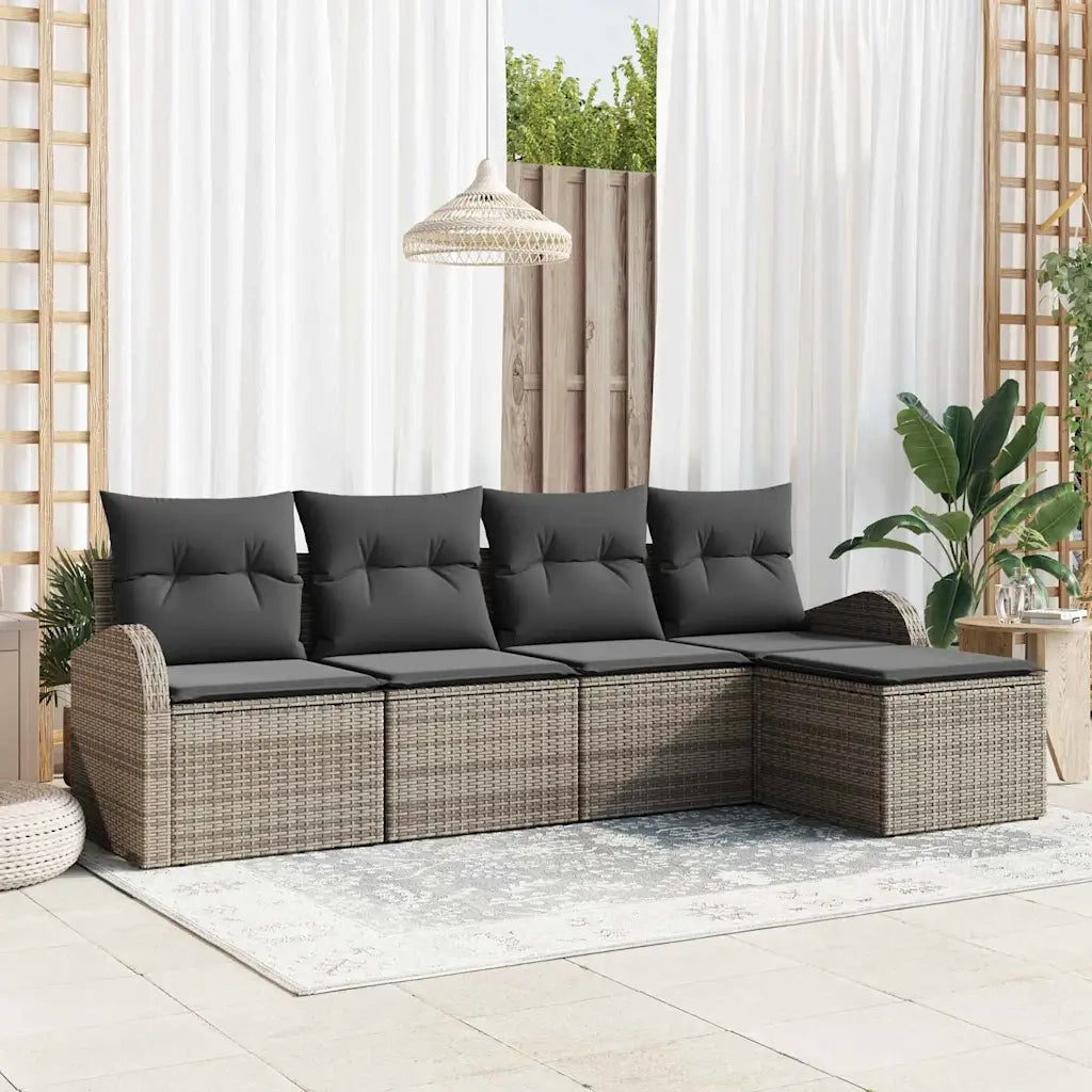 Set Divano da Giardino Grigio polyrattan