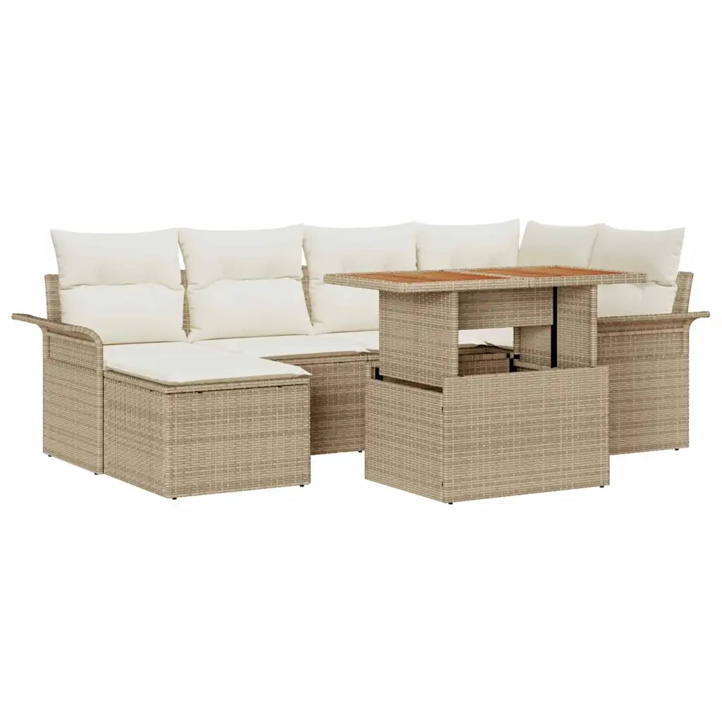 Set Divano da Giardino 7 pcs Beige e Crema polyrattan 3349357