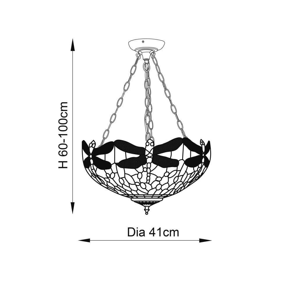 Lampadario sospensione Tiffany libellula blu 3xE27