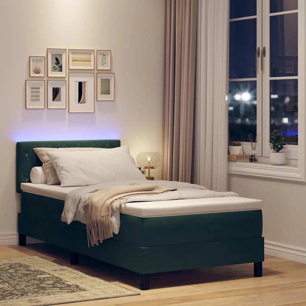 Letto a Sorgente LED con led Verde Scuro 100 x 200 cm Velluto 3342569