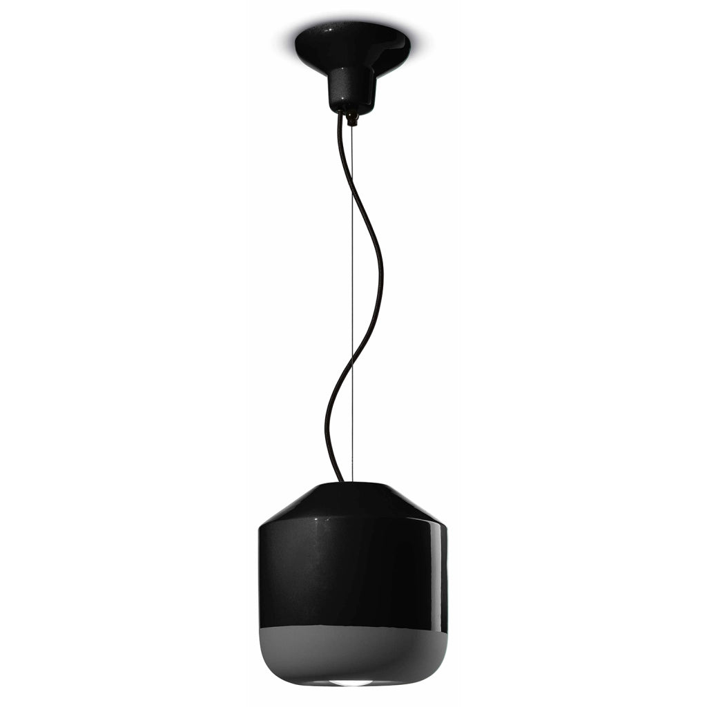 Sospensione Piccola Vintage Decò Bellota Ceramica Nero Carbone 1 Luce E27