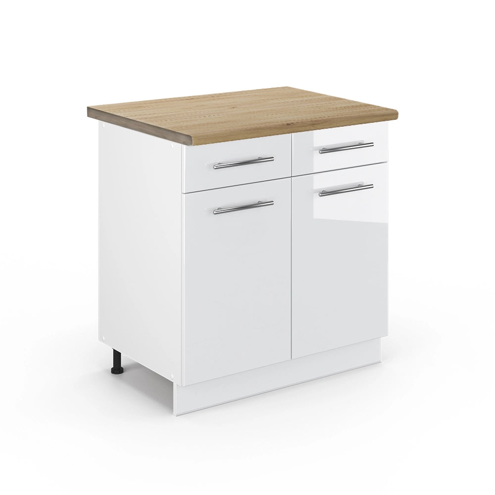 Mobiletto base per cucina Fame-Line Bianco lucido/Bianco 80 cm, PL Rovere Vicco