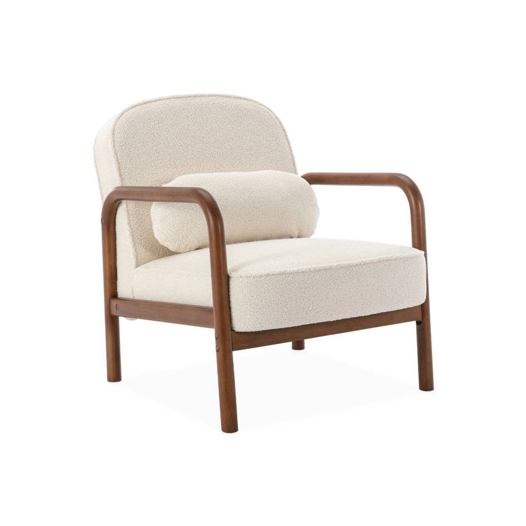 Poltrona scandinava in legno di hevea tinto noce, crema