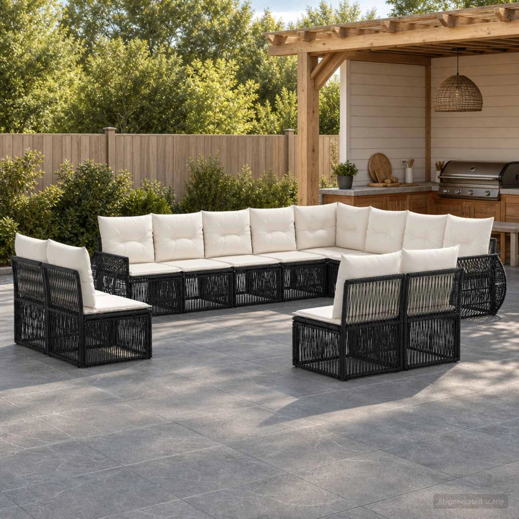 Set Divano da Giardino 12 pz Nero e Bianco Crema polyrattan 3435574