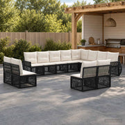 Set Divano da Giardino 12 pz Nero e Bianco Crema polyrattan 3435574