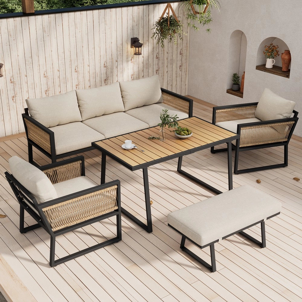Set da giardino 5 pezzi - Zephmum- 3 divani 2 poltrone tavolo e pouf
