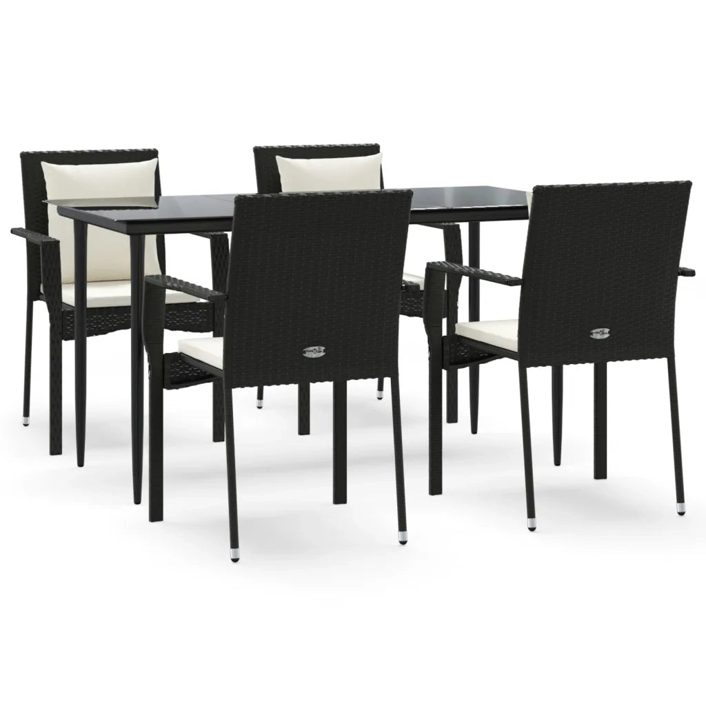 Set da Pranzo da Giardino 5 pz Nero con Cuscini in Polyrattan 3185097