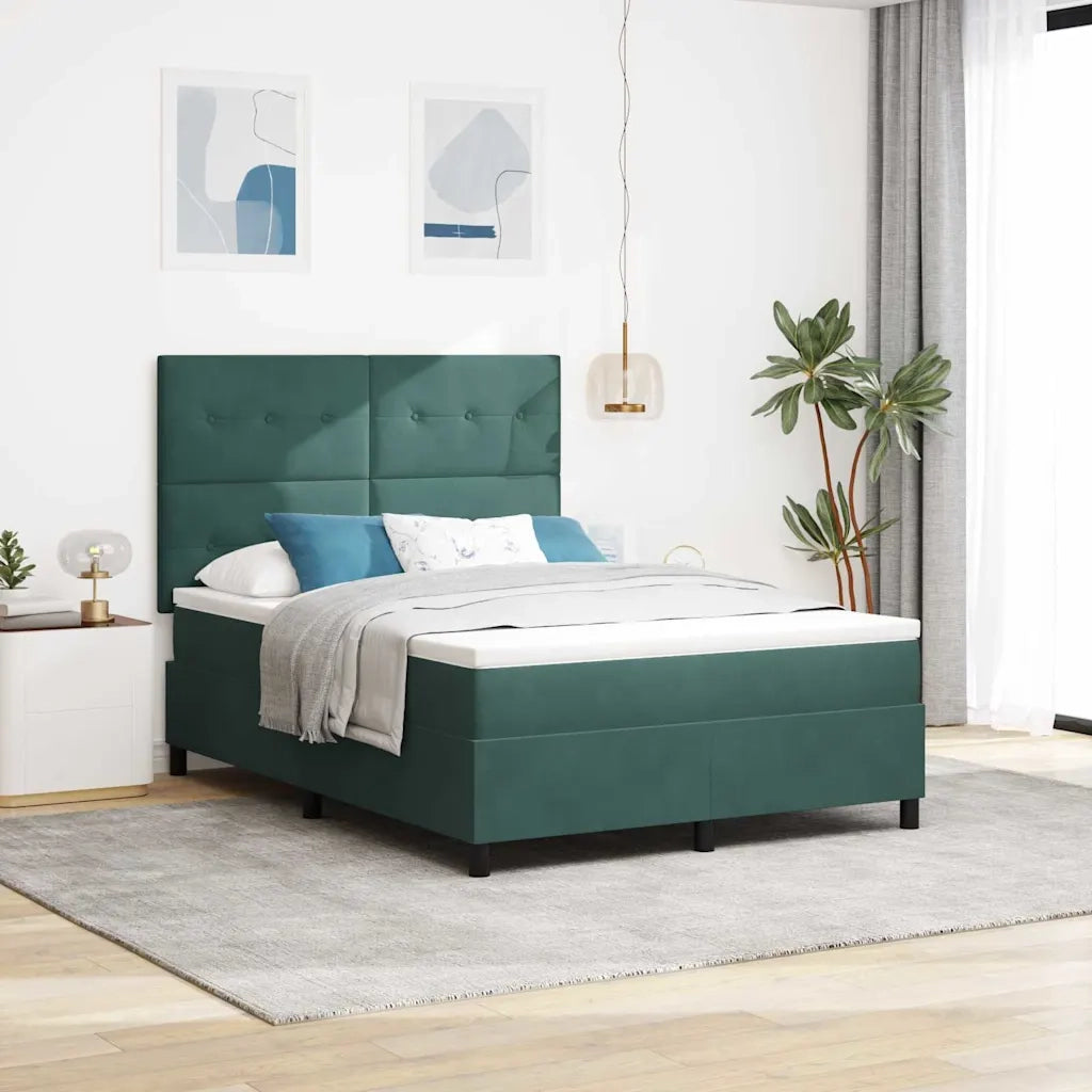 Letto a Sorgente LED Verde Scuro 140 x 200 cm Velluto 3343319