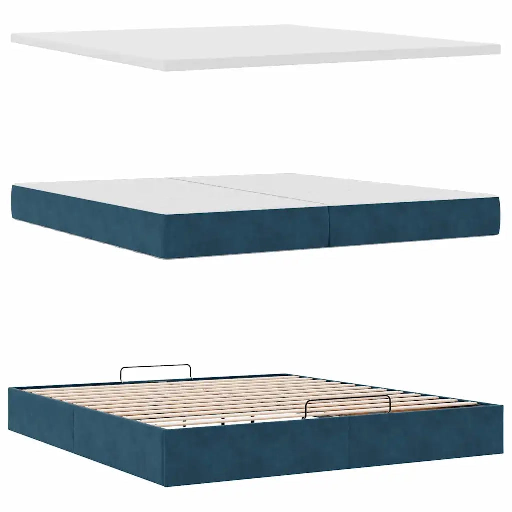Pouf Letto con Materassi e LED Blu Scuro 200x200cm Velluto