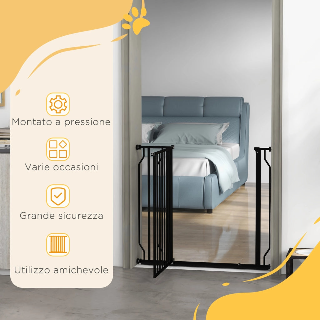 Cancelletto di Sicurezza per Cani Estensibile 75-95x76A cm in Acciaio e ABS Nero