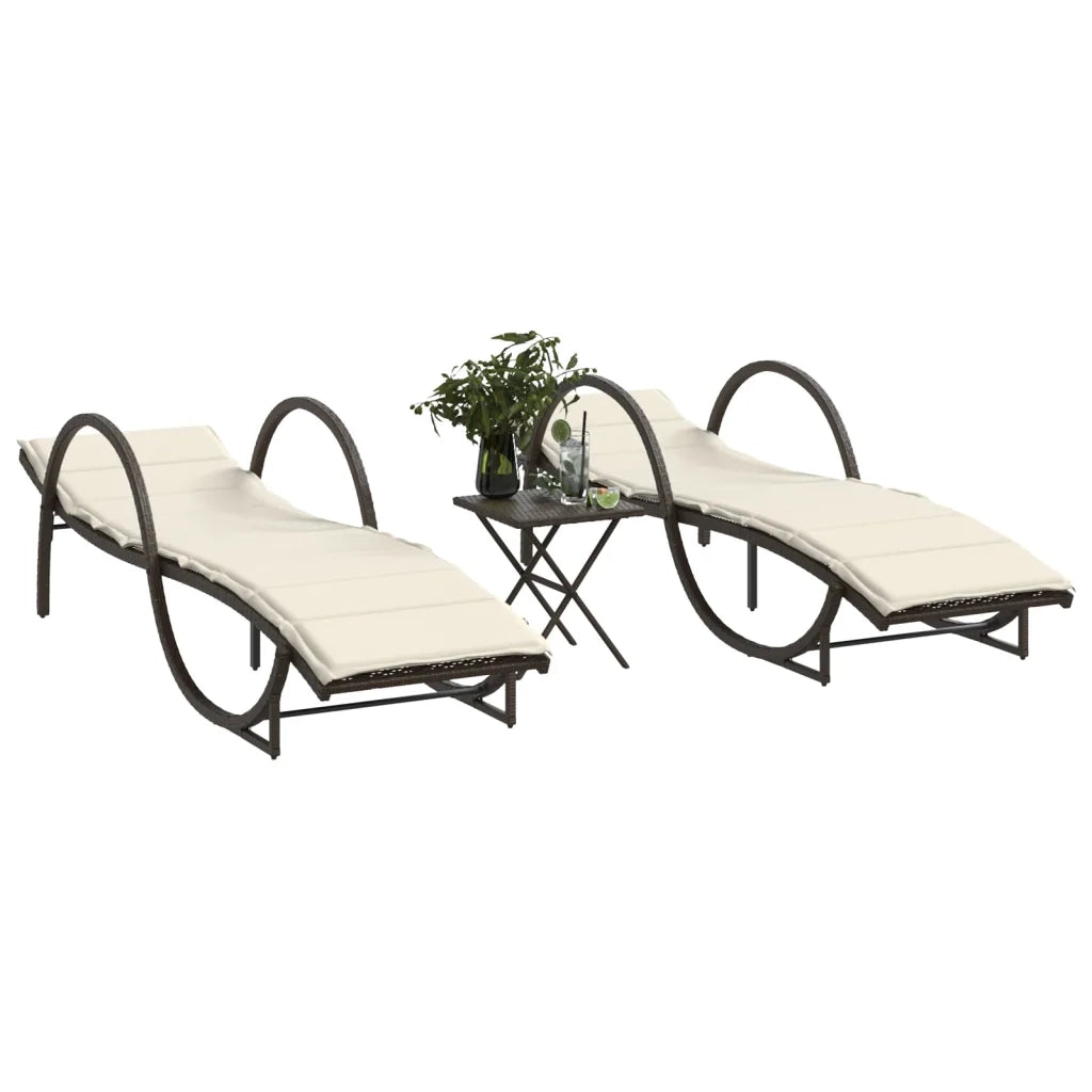 Lettini Prendisole 2 pz | Sdraio da giardino | Lettino da sole con Tavolino Marrone in Polyrattan