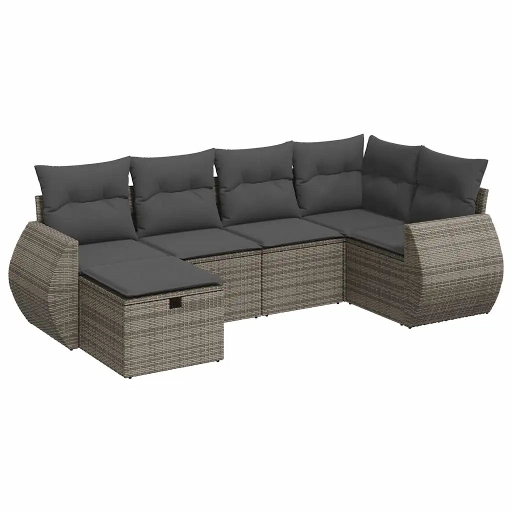 Set Divano da Giardino 6 pz con Cuscini Grigio in Polyrattan 3325586