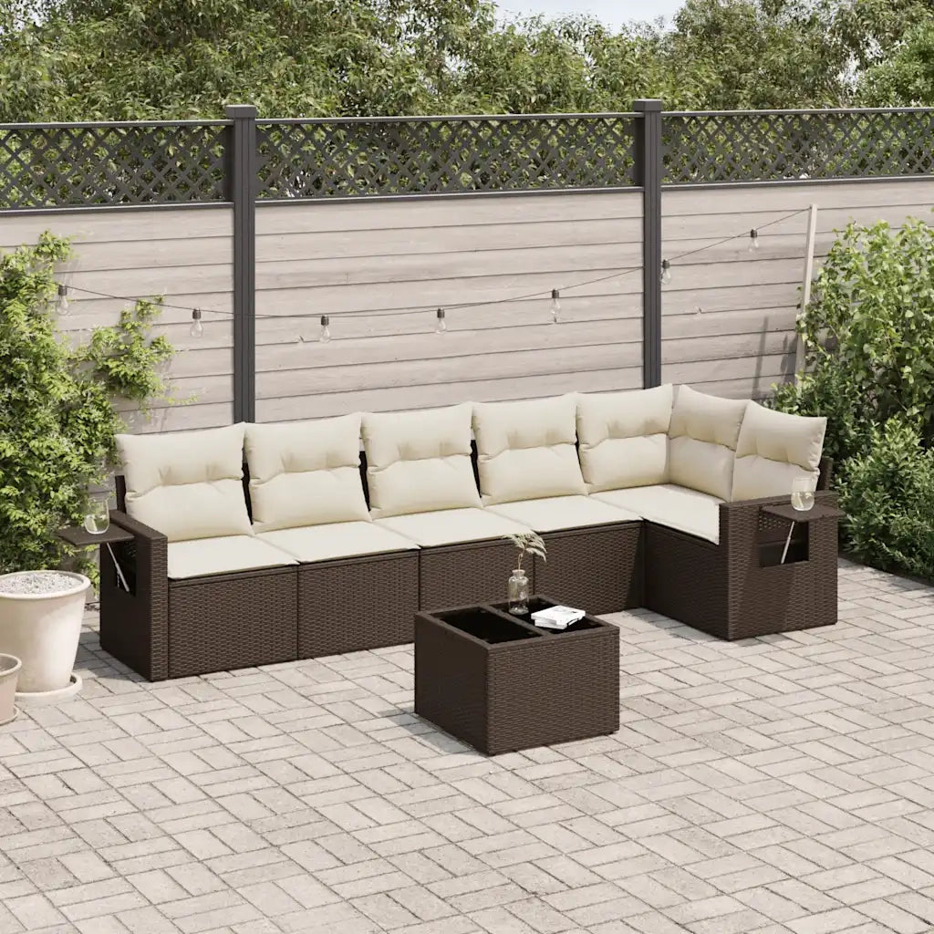Set Divani da Giardino 7 pz con Cuscini Marrone in Polyrattan 3252540