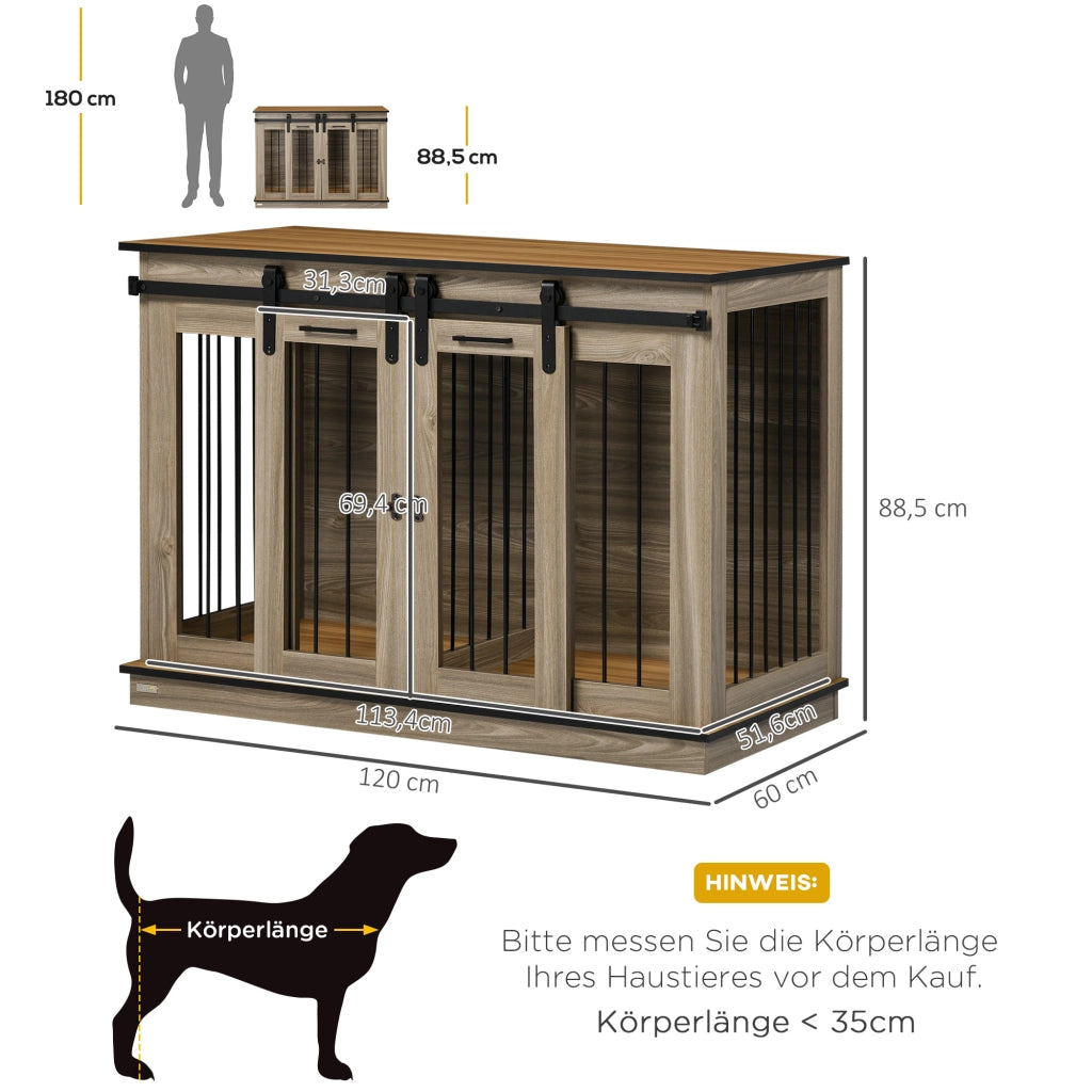 Gabbia per cani con 2 porte ¨C Xylo ¨C design rustico, bloccabile, marrone