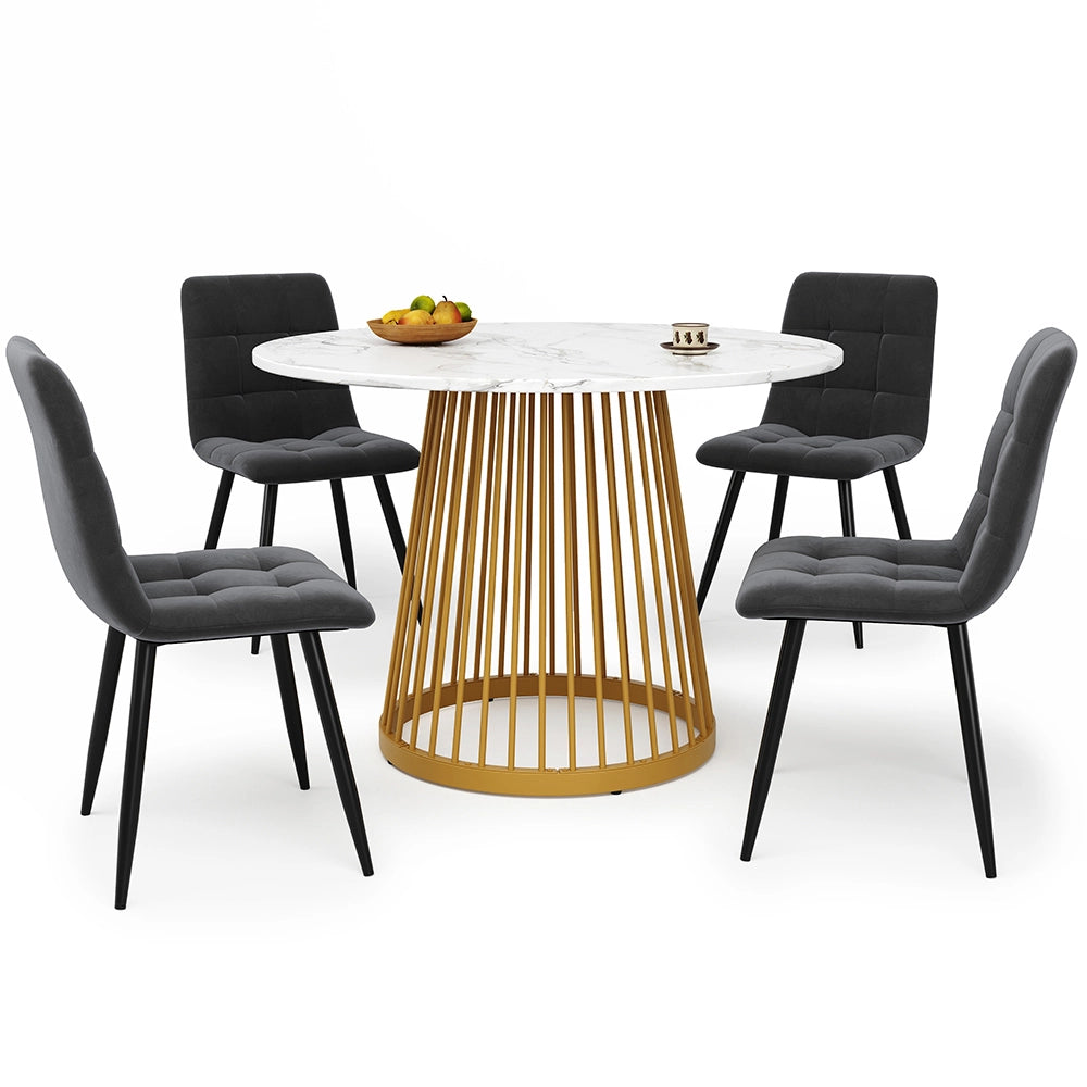 Set tavolo-Xylo-80cm rotondo 4 sedie grigio piedi dorati