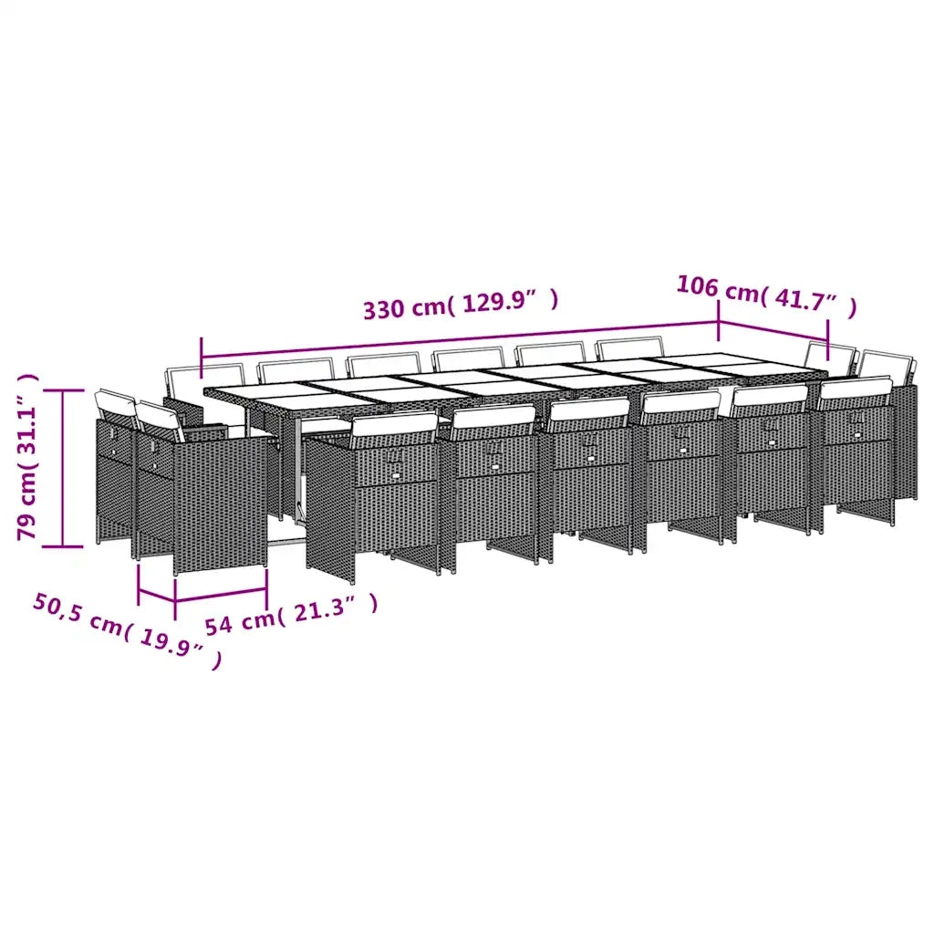 Set da Pranzo da Giardino 17 pz con Cuscini Marrone Polyrattan 3210705