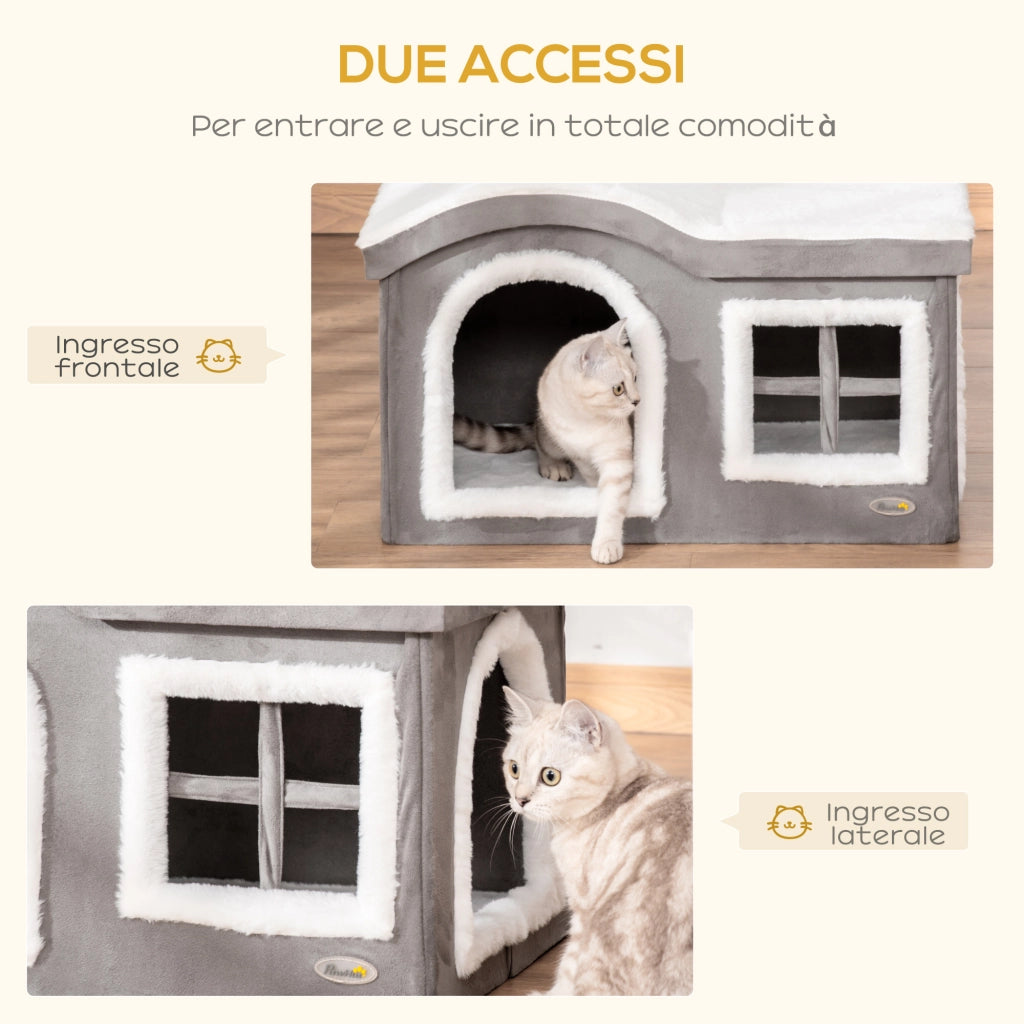 Casetta per Gatti ¨C Xylo ¨C Grigio con Cuscino 63.5x37x40cm