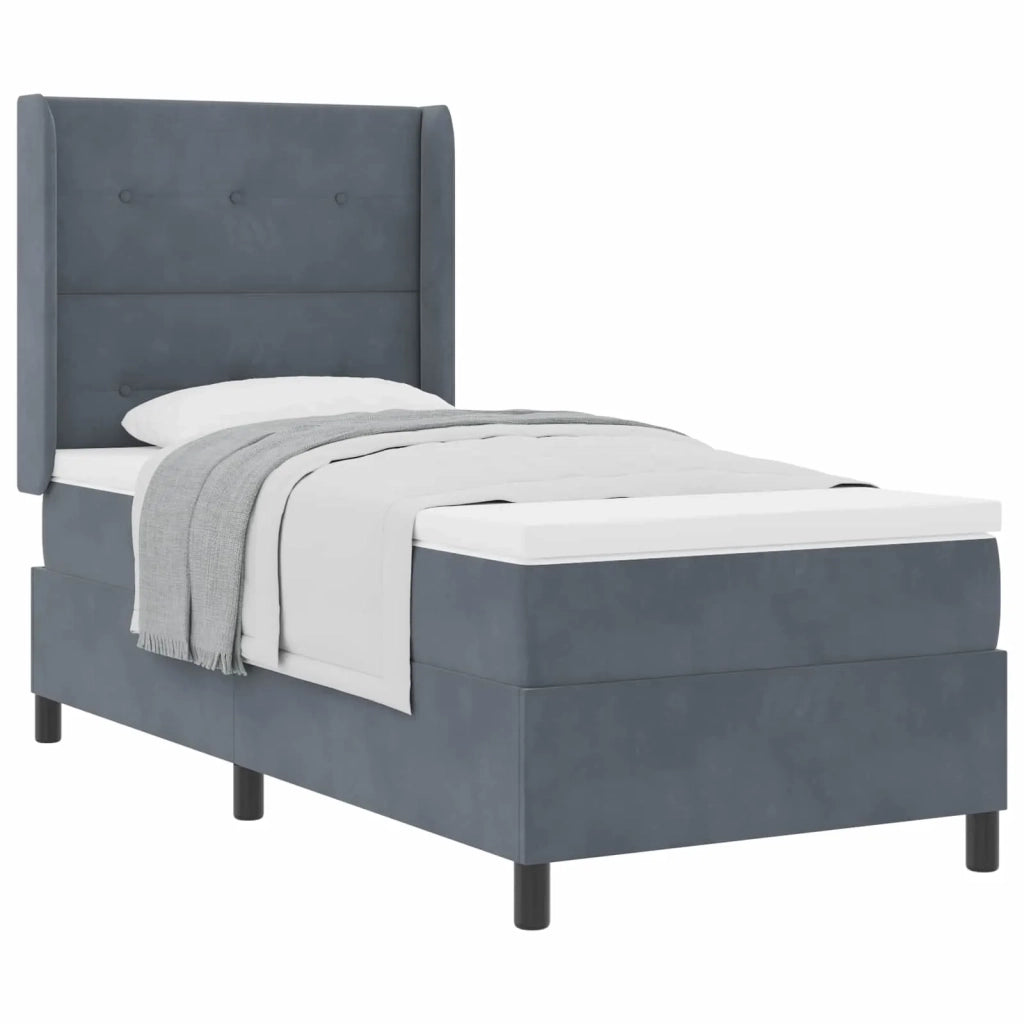 Letto a molle con materasso Grigio scuro 100 x 200 cm Velluto