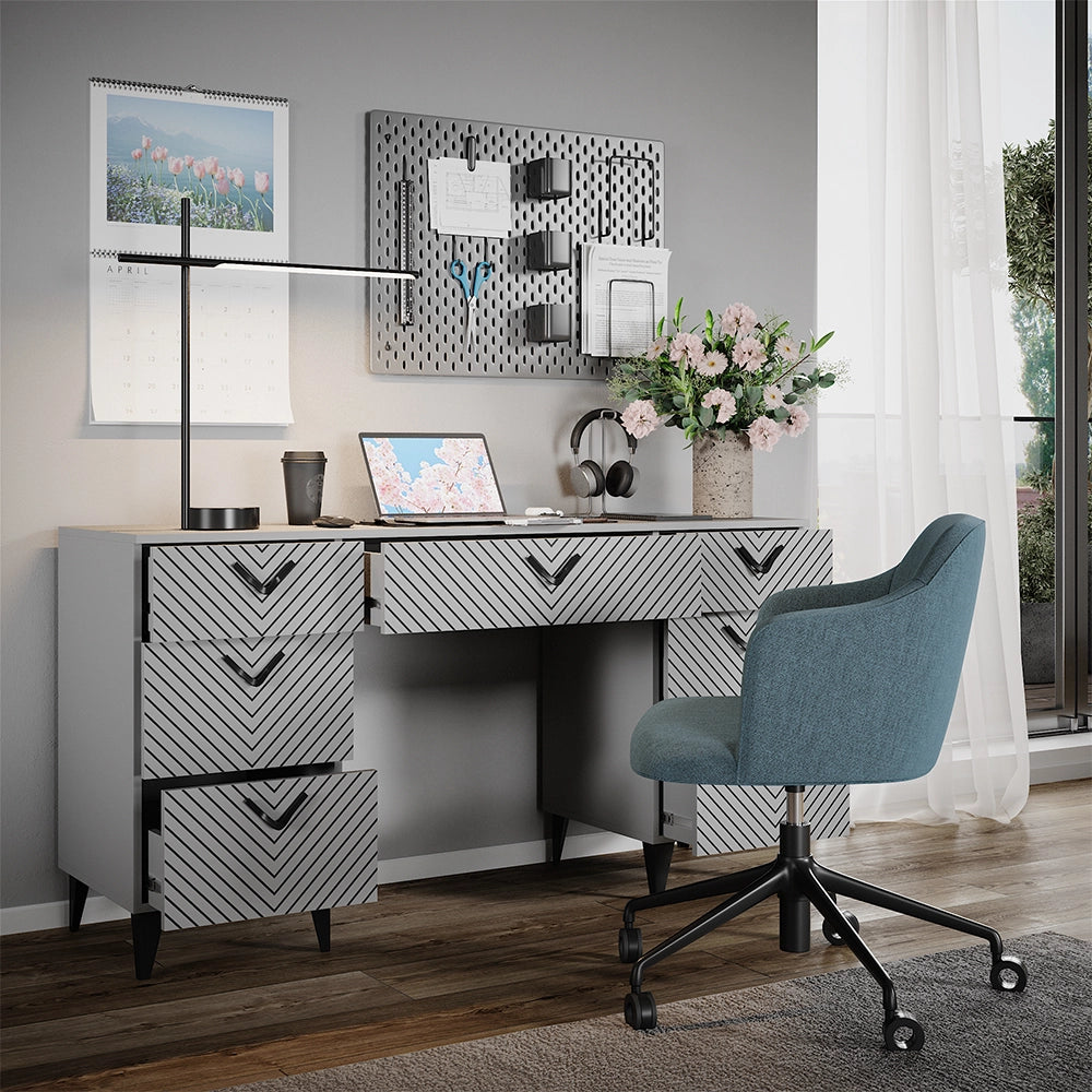 Vicco Scrivania Grigio 150 x 45 cm con 7 cassetti