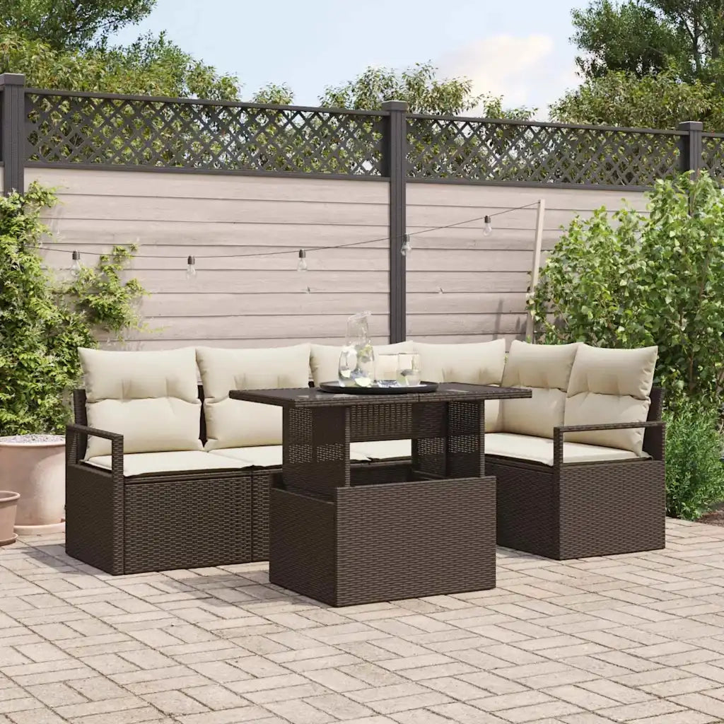 Set Divano da Giardino con cuscino 6 pcs Marrone Poly Rattan