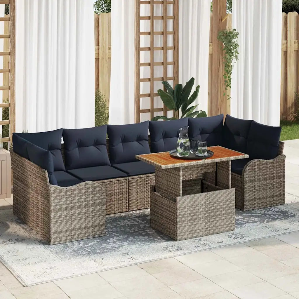 Set Divano da Giardino 8 pz Grigio e Blu Navy polyrattan 3349429