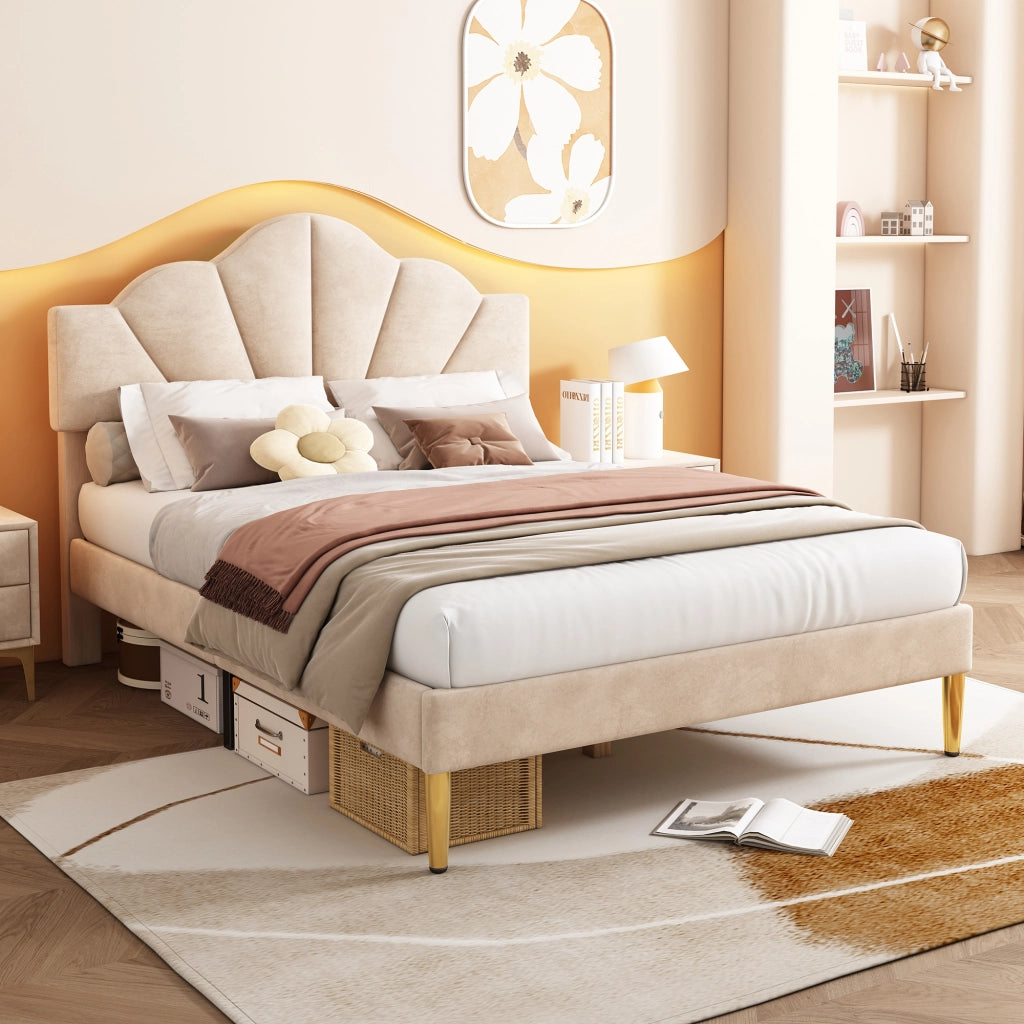 LETTO imbottito 140x190 cm in velluto beige