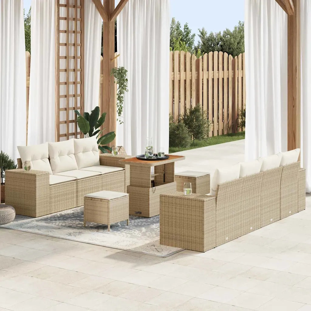 Set Divano da Giardino con cuscino 10 pcs Beige polyrattan 3361971