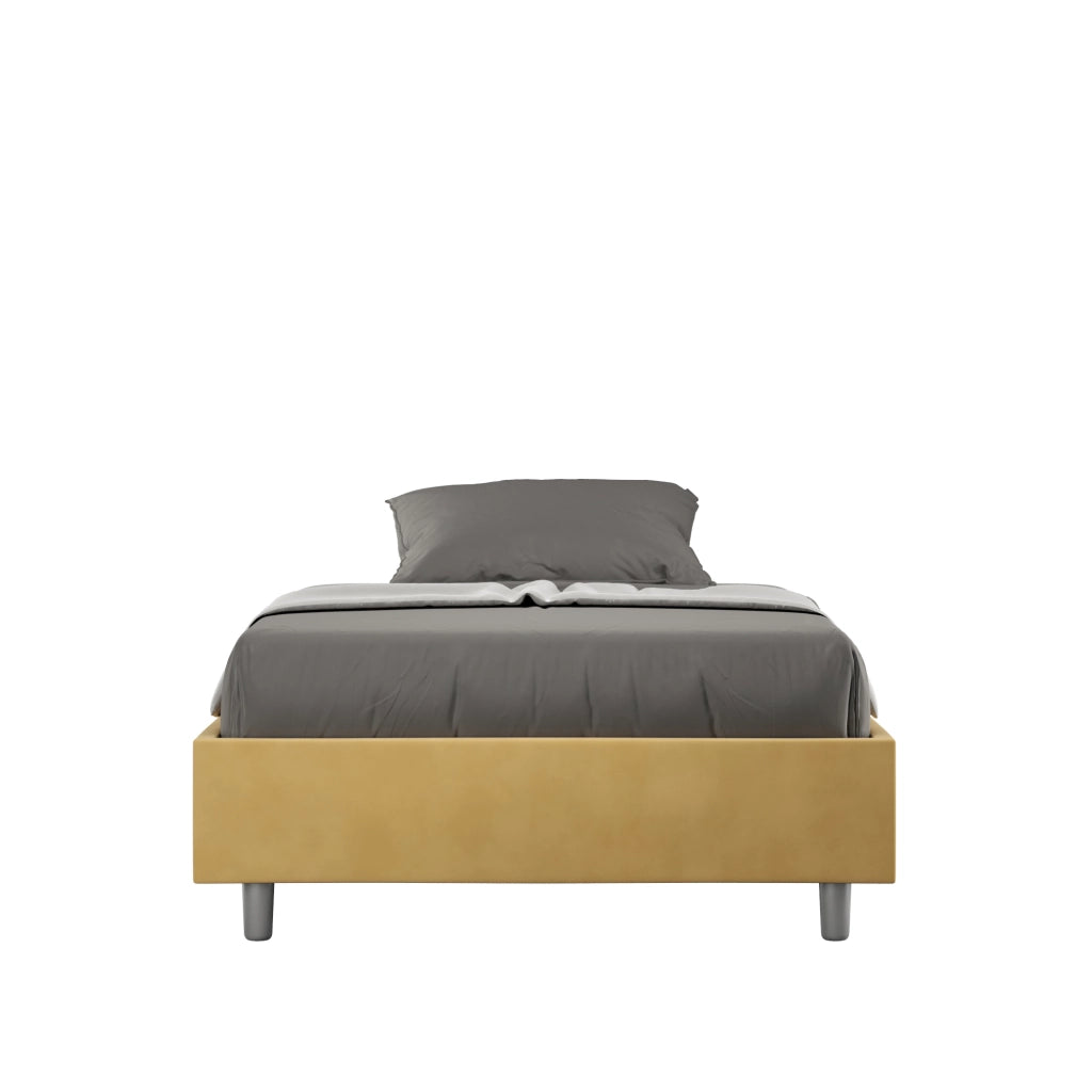BS COM Letto una piazza e mezza con rete imbottito 110x200 microfibra ocra