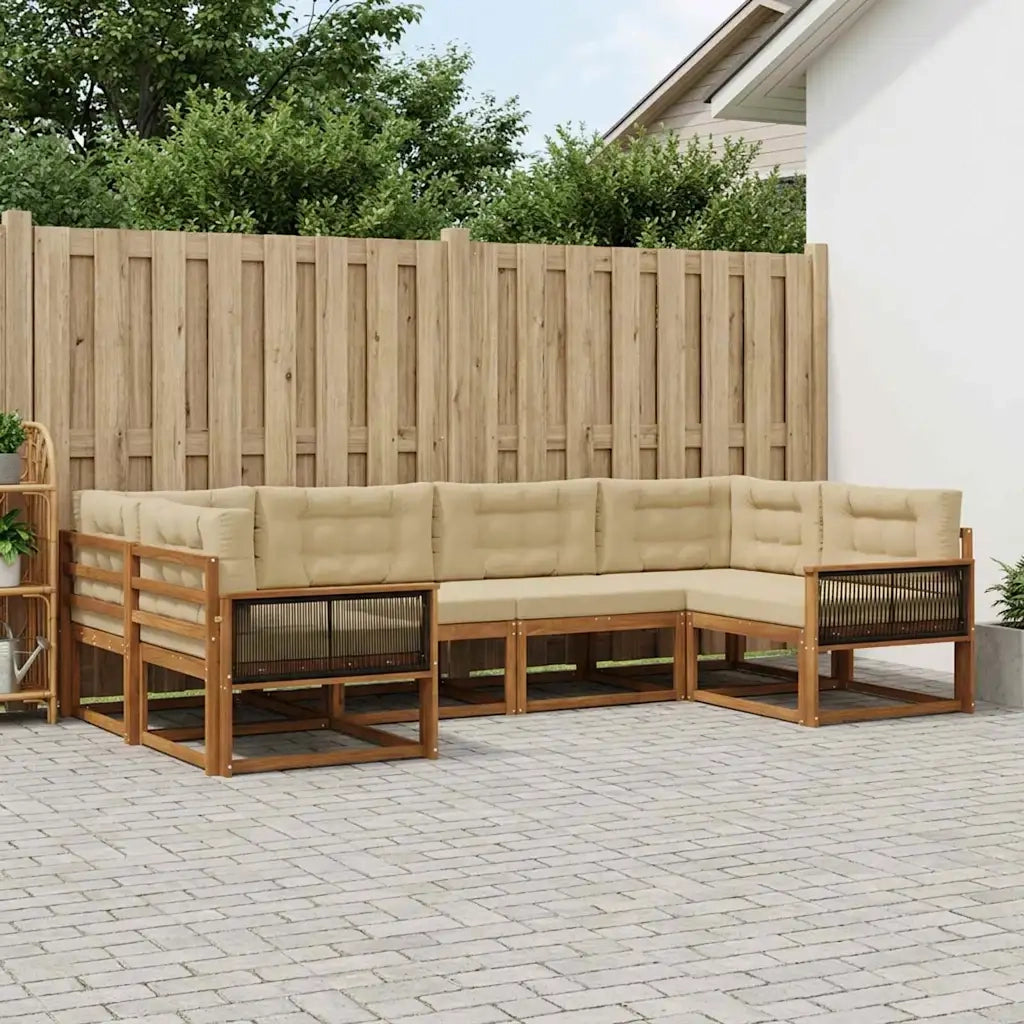 Set di divani da esterno con cuscino 6 pcs Naturale e Beige 3382846