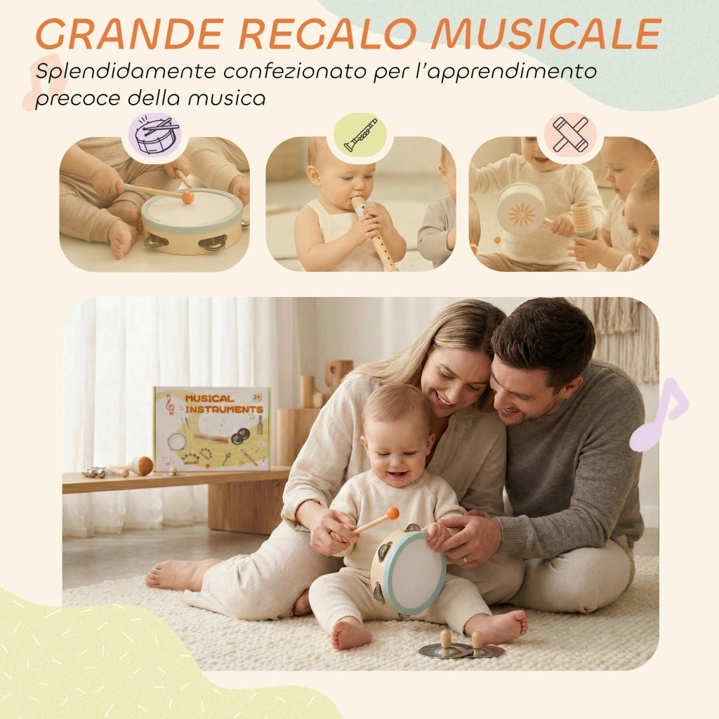Strumenti Musicali per Bambini Set Percussioni Montessori in Legno Aracione e Celeste