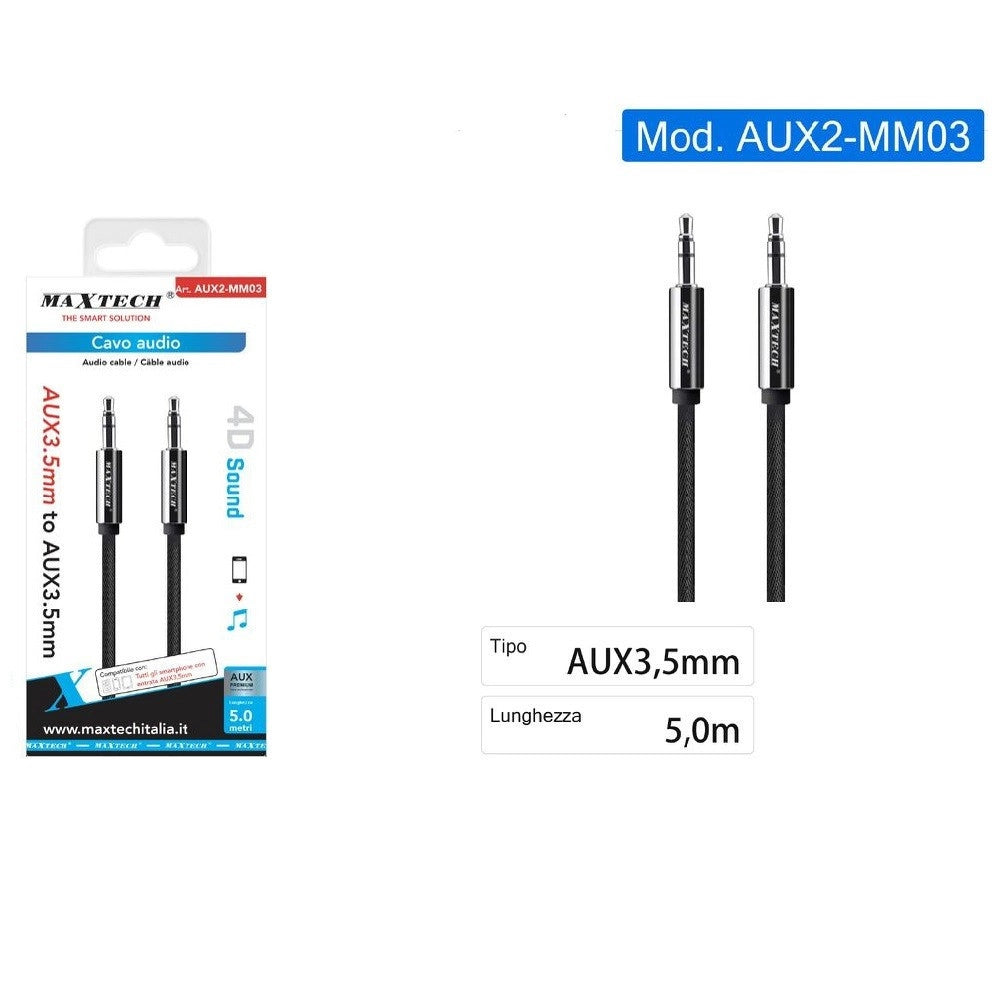Trade Shop - Cavo Audio Stereo 5 Mt Doppio Jack Aux 3,5mm Prolunga Per Smartphone Aux2-mm03 -