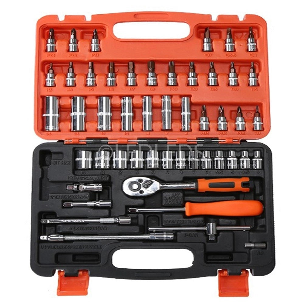 Trade Shop - Set Chiavi A Bussola Con Cricchetto 53 Pezzi Chrome Vanadium In Valigetta -