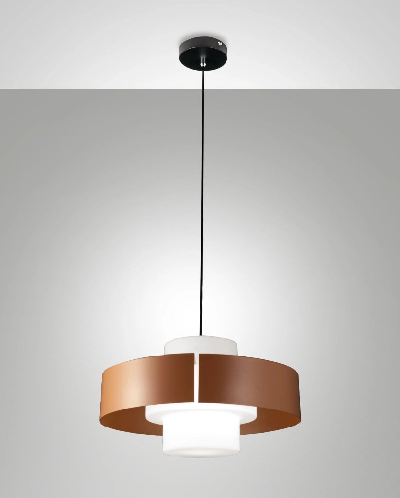 Lampada a Sospensione Loto Ø450mm in Metallo e Vetro Soffiato Mattone, Attacco E27 40W, IP20, Classe 1 - Design Moderno Elegante
