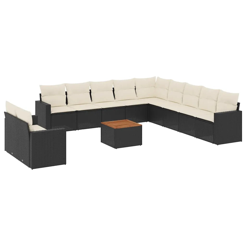Set Divani da Giardino 12 pz con Cuscini Nero in Polyrattan 3256532
