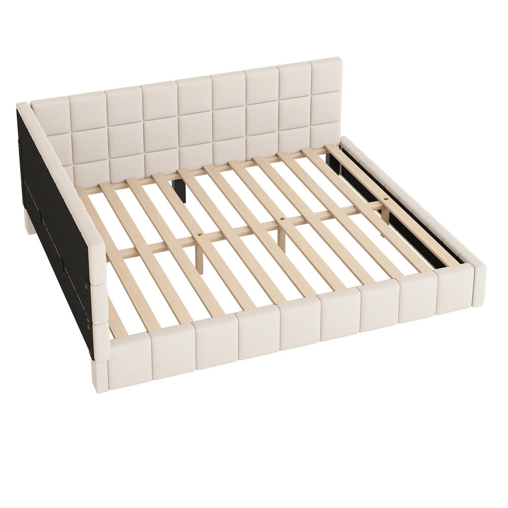 Letto Imbottito con Rete a Doghe ¨C MINIMAL ¨C Velluto Beige 160x200