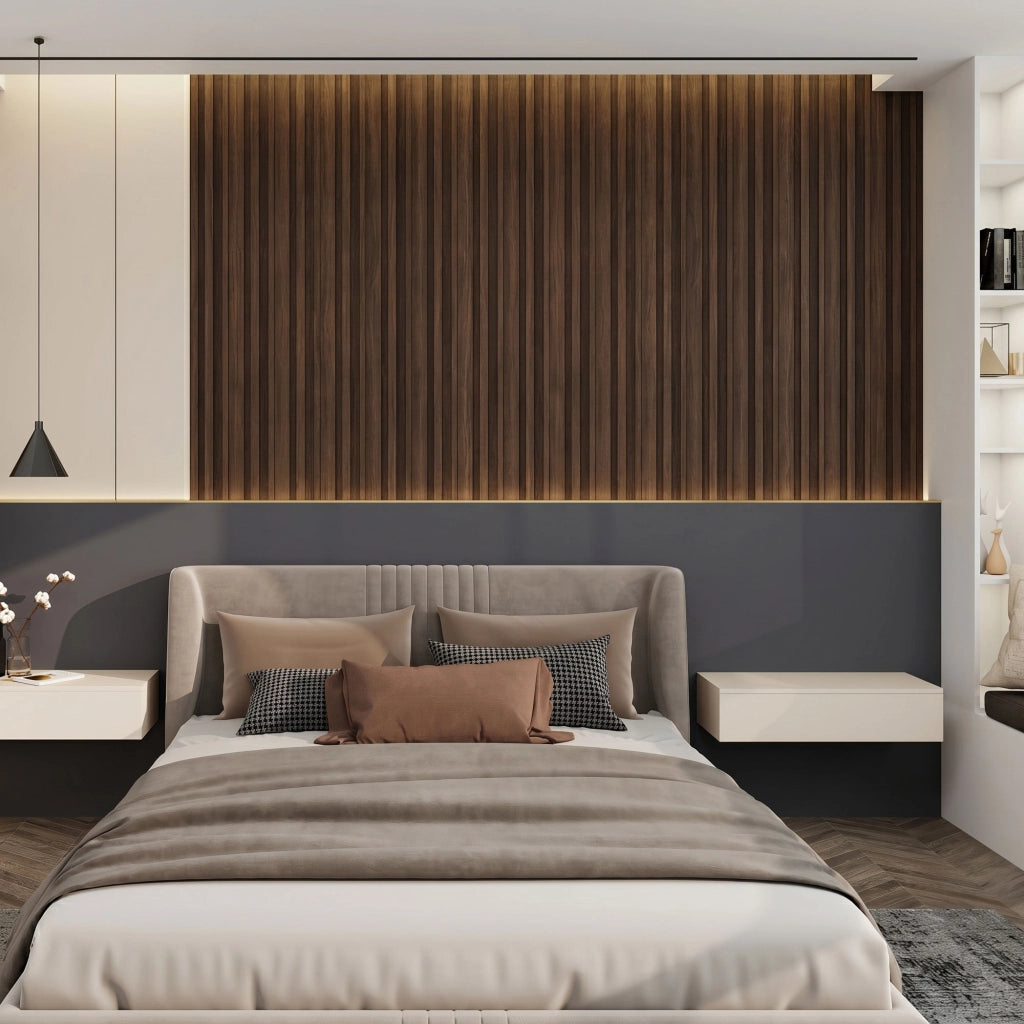 Bach - Set 8 Pannelli Fonoassorbenti Decorativi 18x150x2,1 cm per Interno ed Esterno in WPC Walnut